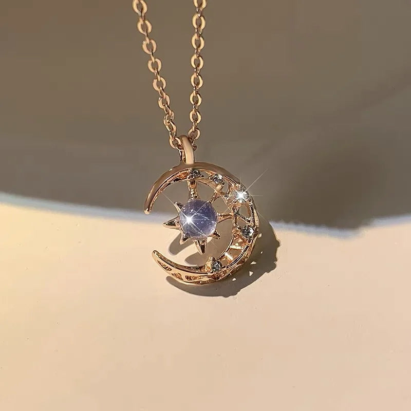 Collier avec Pendentif Etoile en Pierre de Lune et Zircon pour Femme or