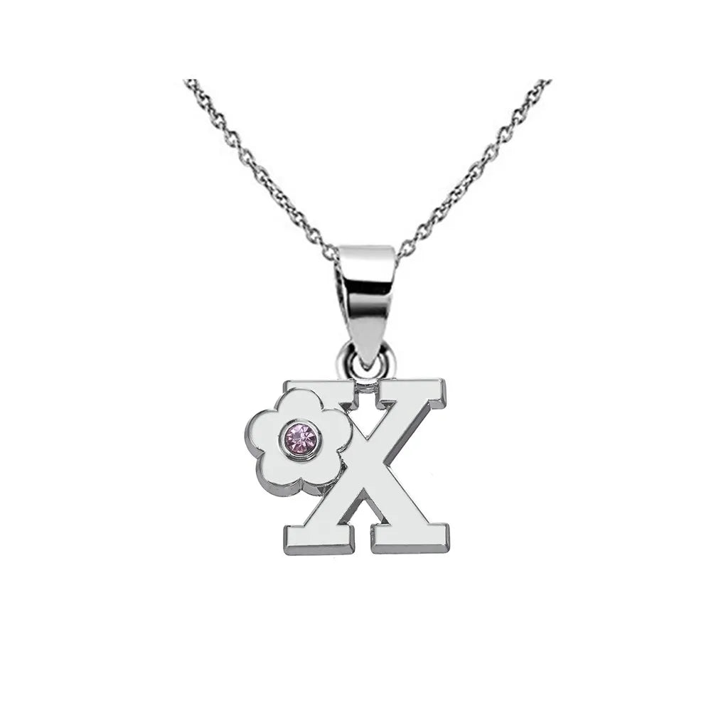 Halsketting met initiaal- en bloemhanger x