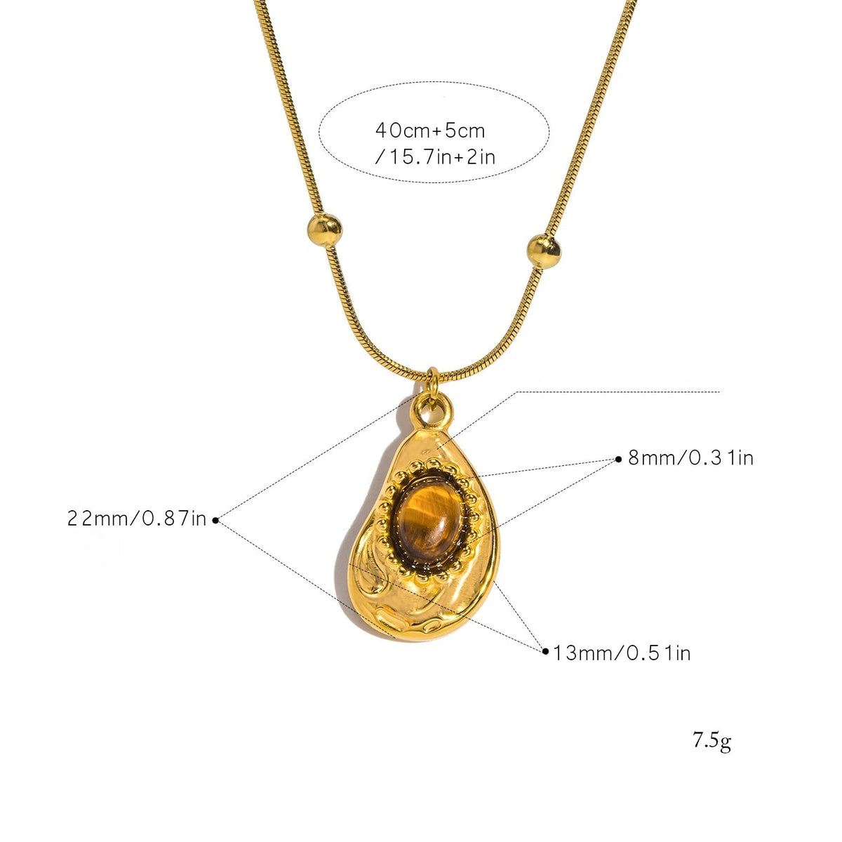 Ketting met waterdruppelvormige hanger van natuurlijke tijgeroogsteen