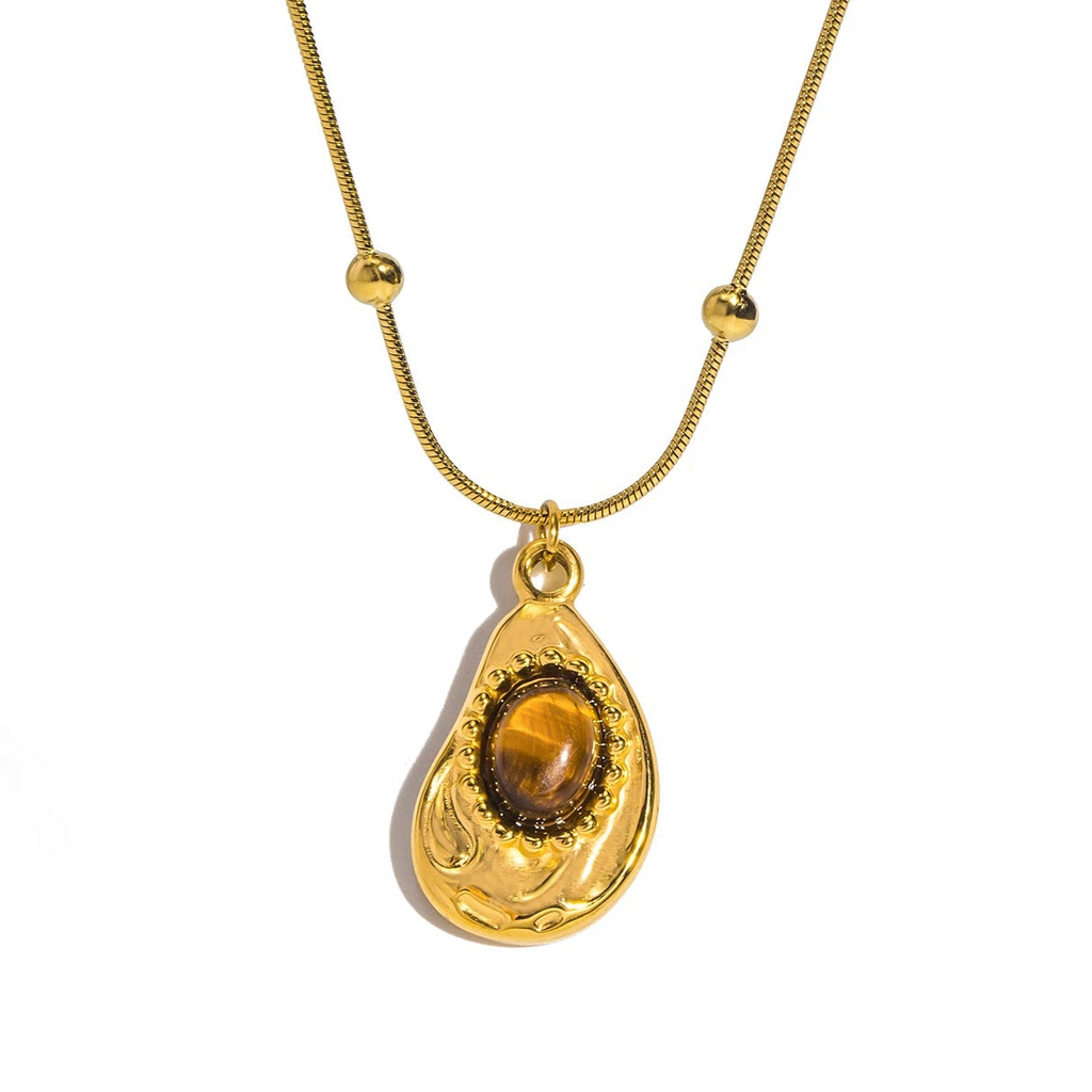 Ketting met waterdruppelvormige hanger van natuurlijke tijgeroogsteen