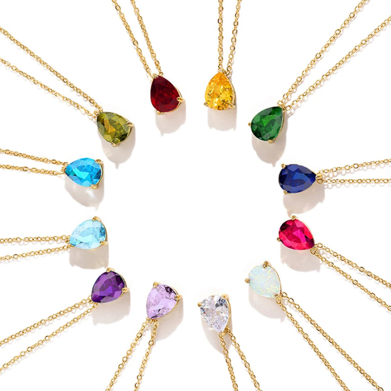 Collier avec Pendentif Goutte d'Eau en Zircon Pierre de Naissance