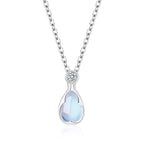 Ketting met druppelvormige hanger van maansteen en kristal