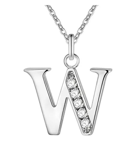 Halsketting met initiaalhanger en strass - letter 