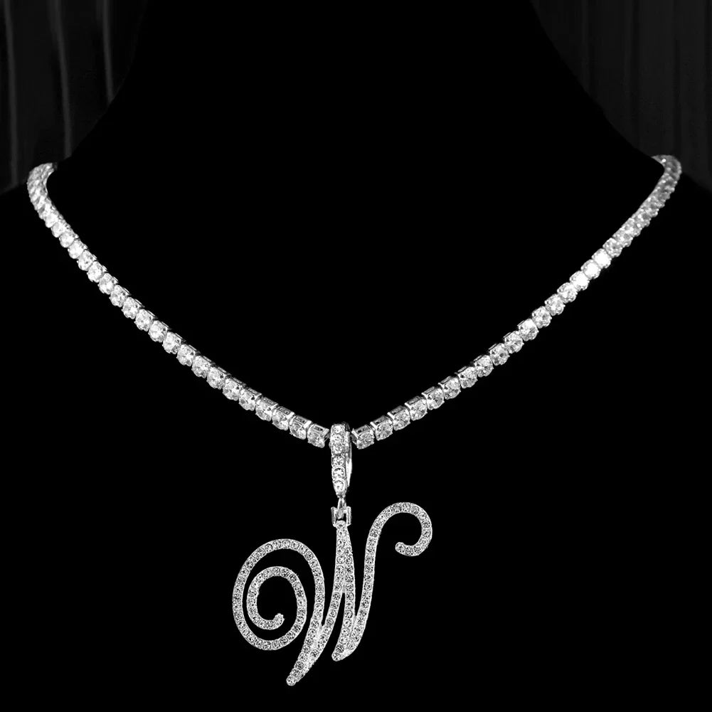 Chokerketting met initiaalhanger en strass w
