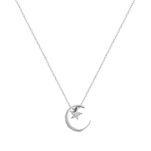 Collier avec Pendentif Lune et Etoile en Crystal