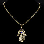 Halsketting met hanger ter bescherming tegen het boze oog en Arabische moslim Fatma-hand in goud