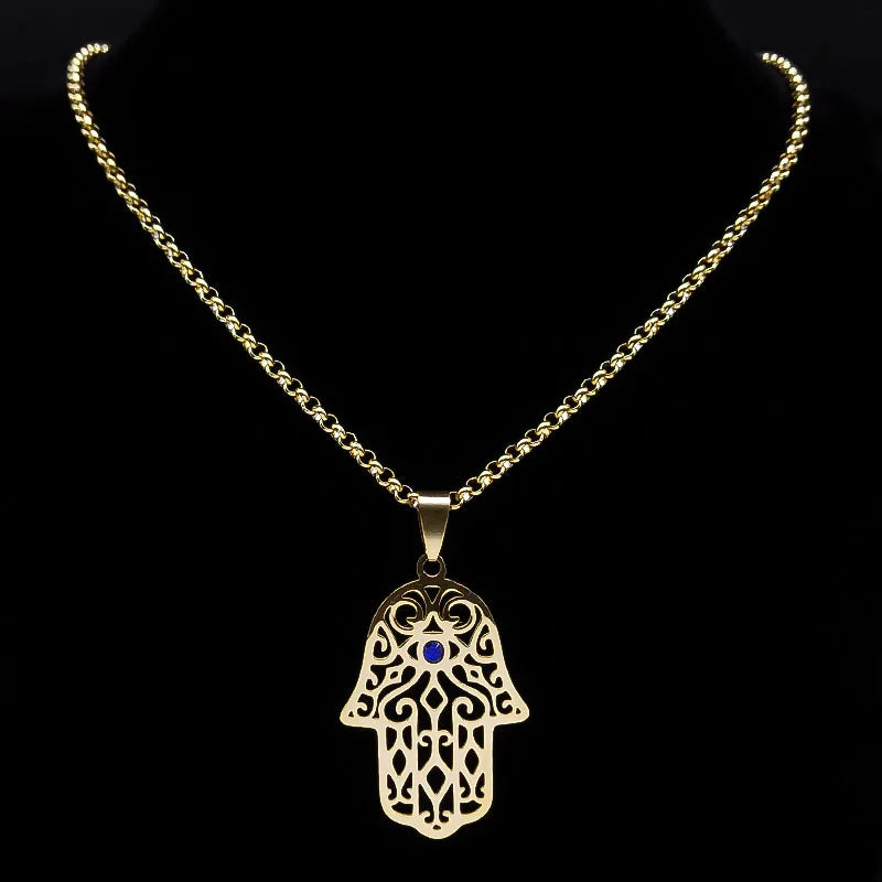 Halsketting met hanger ter bescherming tegen het boze oog en Arabische moslim Fatma-hand in goud