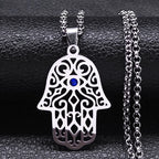 Halsketting met hanger ter bescherming tegen het boze oog en Arabische moslim Fatma-hand in zilver