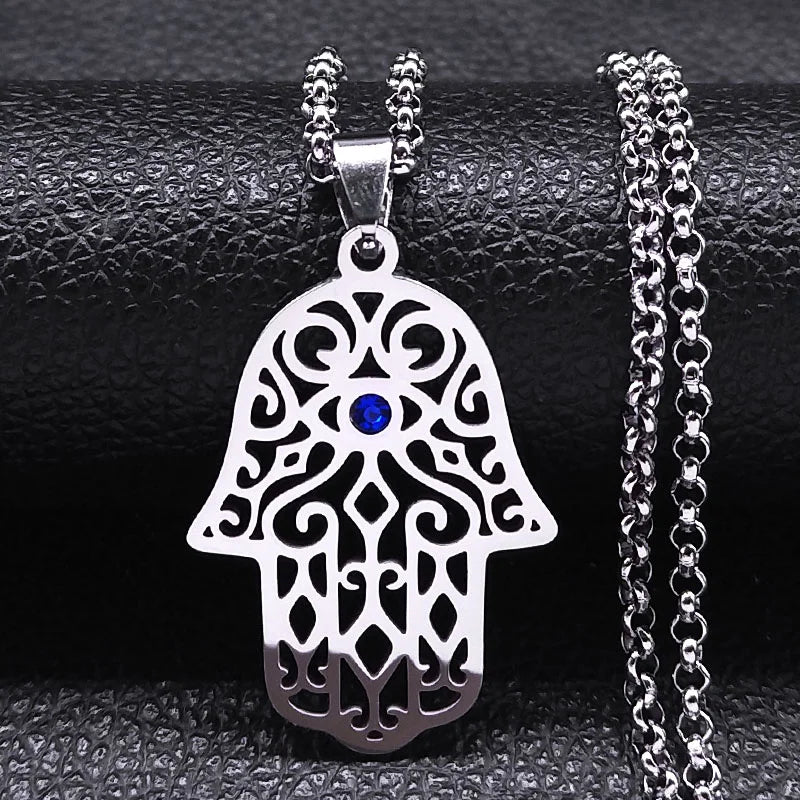 Halsketting met hanger ter bescherming tegen het boze oog en Arabische moslim Fatma-hand in zilver