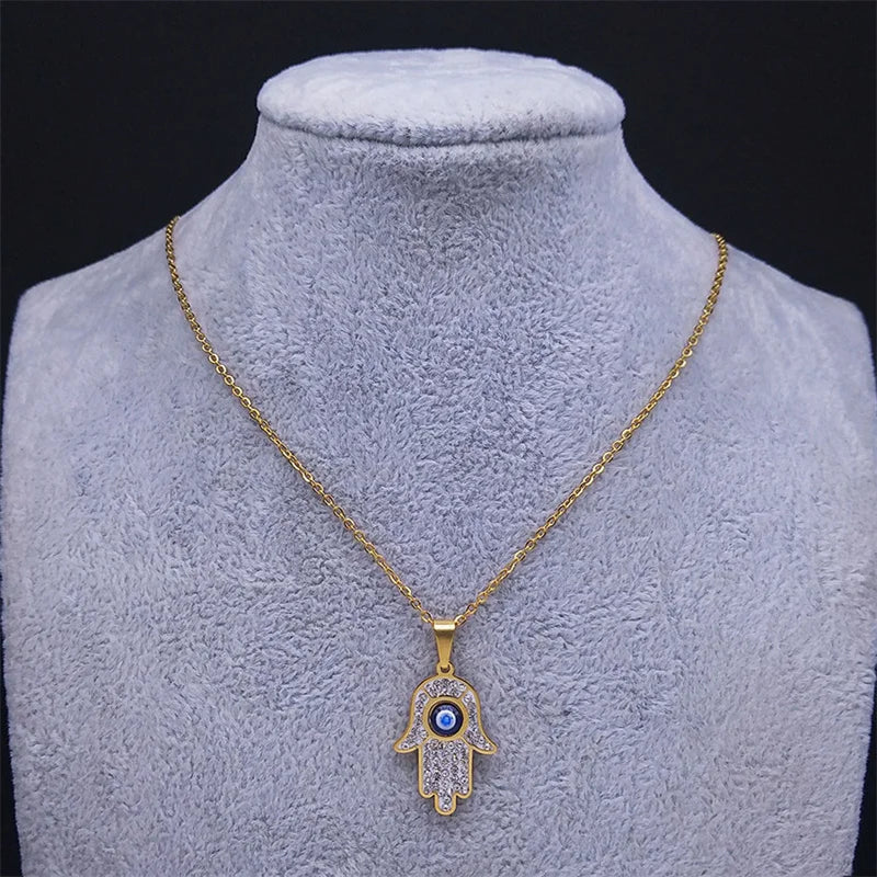 Lange ketting met hanger ter bescherming tegen het boze oog en Arabische Fatma-hand