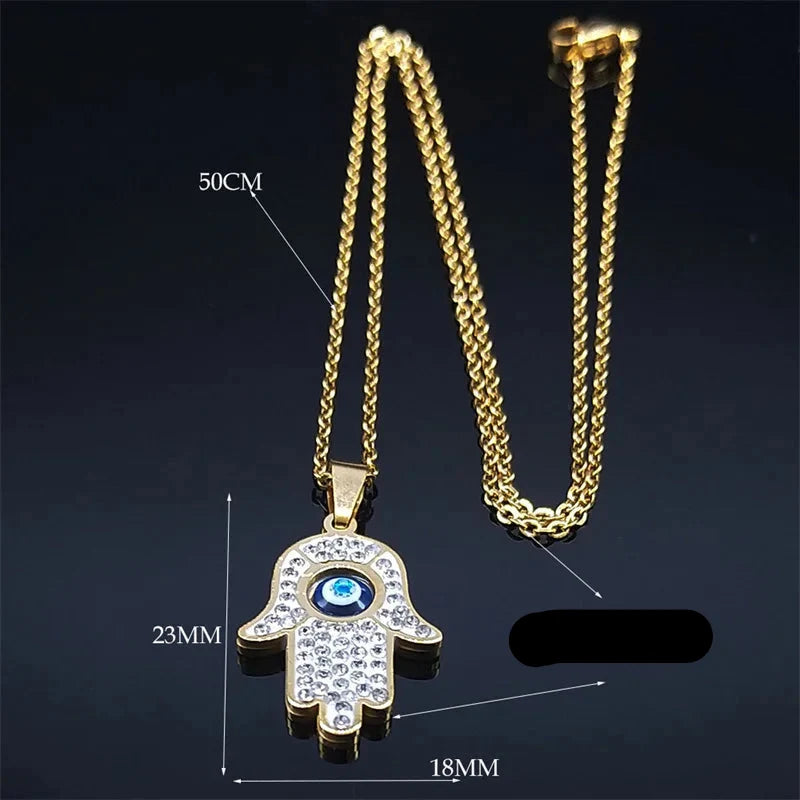 Lange ketting met hanger ter bescherming tegen het boze oog en Arabische Fatma-hand