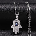 Lange ketting met hanger ter bescherming tegen het boze oog en Arabische Fatma-hand zilver