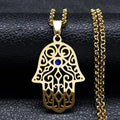 Halsketting met hanger ter bescherming tegen het boze oog en Arabische moslim Fatma-hand in goud