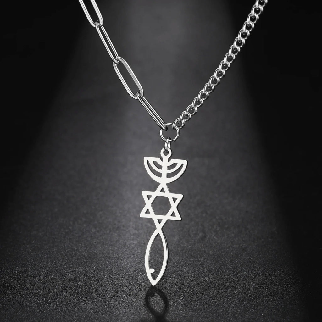 Ketting met Messiaanse Menorah hanger en de Davidster zilver