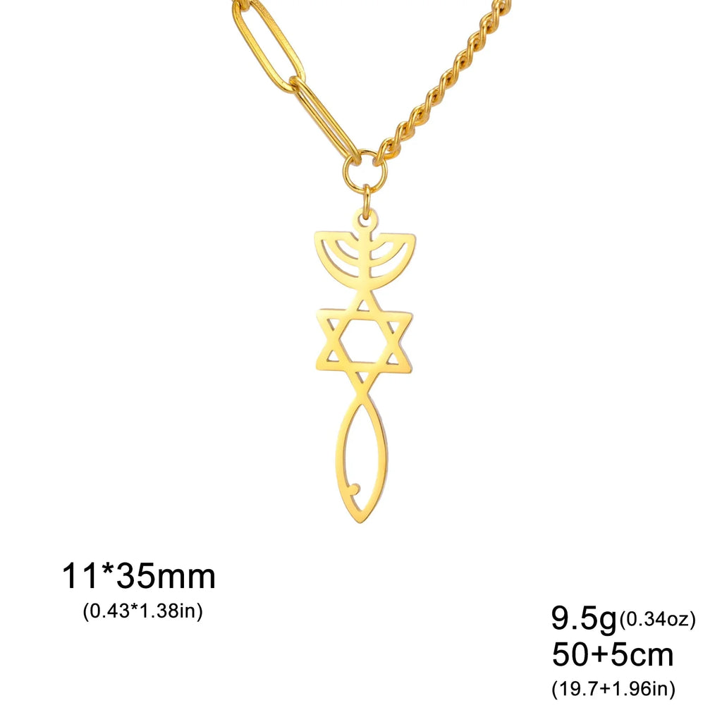Ketting met Messiaanse Menorah hanger en de Davidster goud