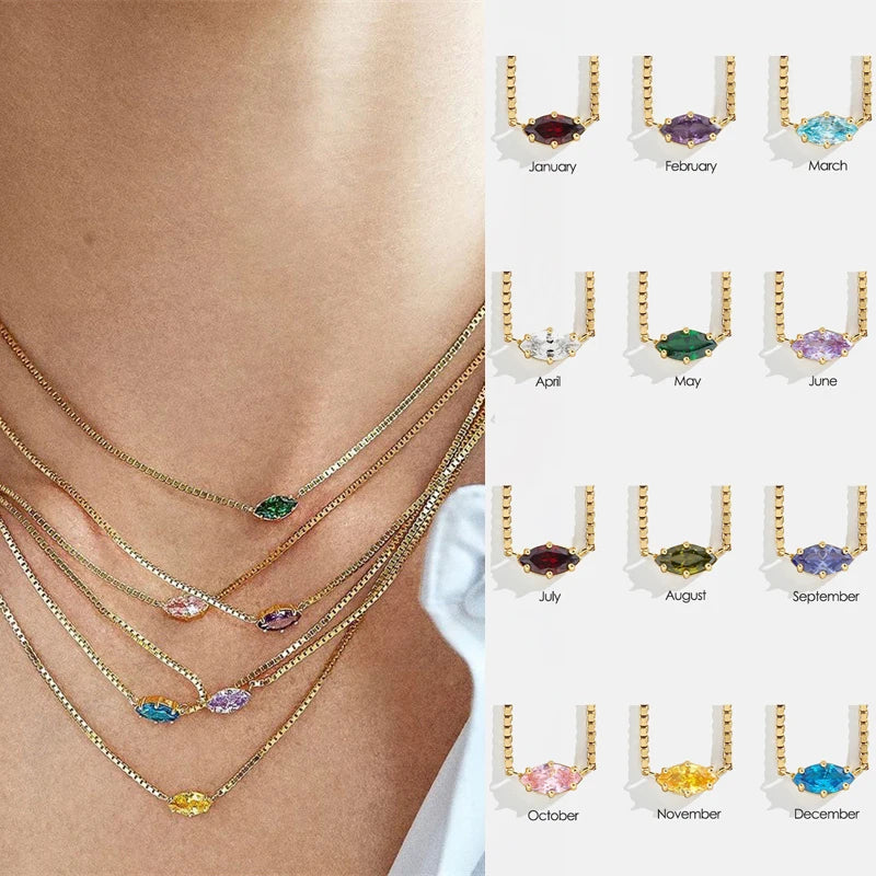 Ketting met oogvormige hanger met geboortesteen 