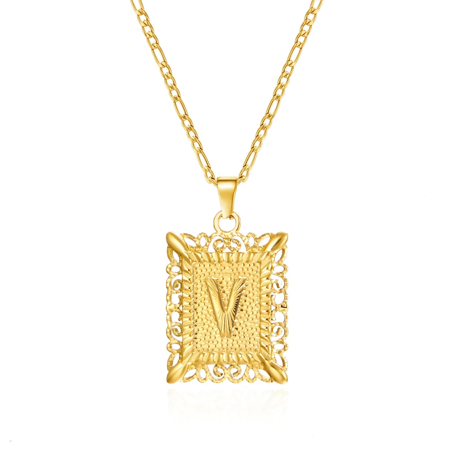 Halsketting met rechthoekige initiaalhanger v