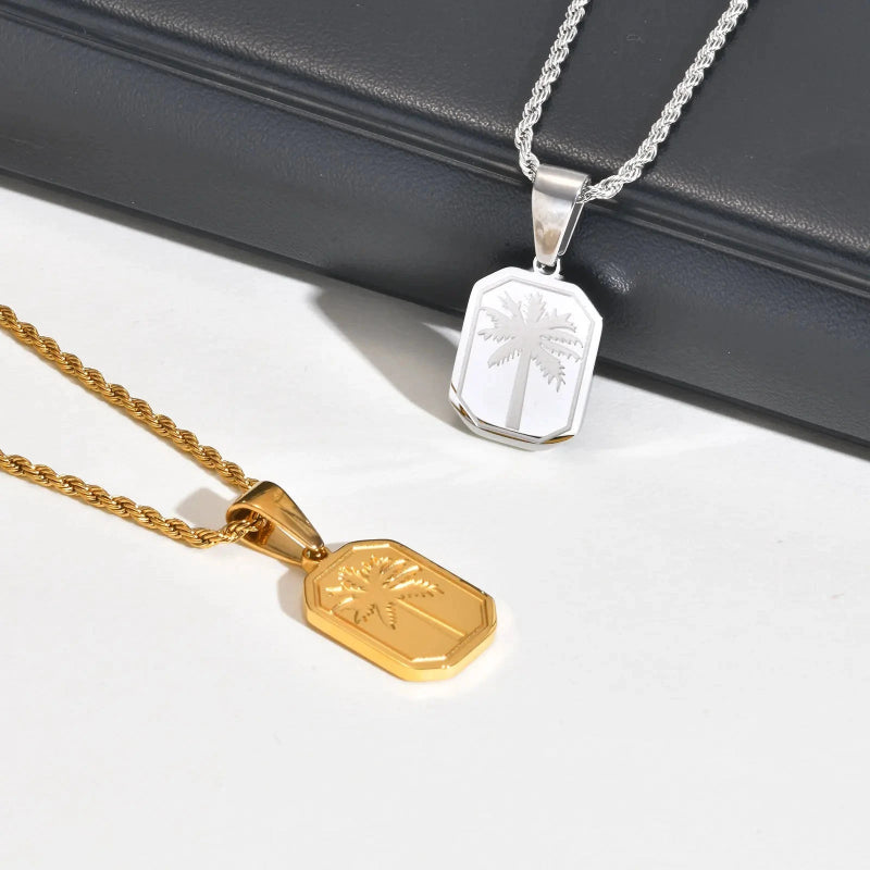 Collier avec Pendentif Rectangulaire Palmier argent