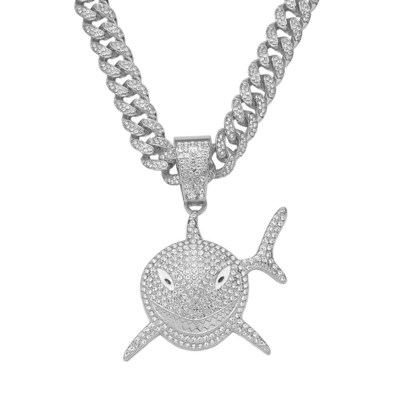 Collier avec Pendentif Requin en Strass argent