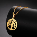 Collier avec Pendentif Rond Arbre de Vie Homme ou Femme or