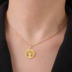 Collier avec Pendentif Rond Arbre de Vie Homme ou Femme or