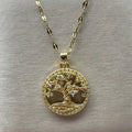 Ketting met ronde hanger levensboom bezet met kristallen