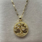 Ketting met ronde hanger levensboom bezet met kristallen