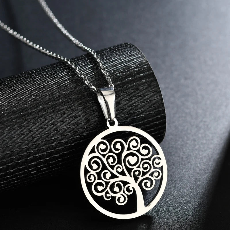 Collier avec Pendentif Rond Arbre de Vie pour Femme argent