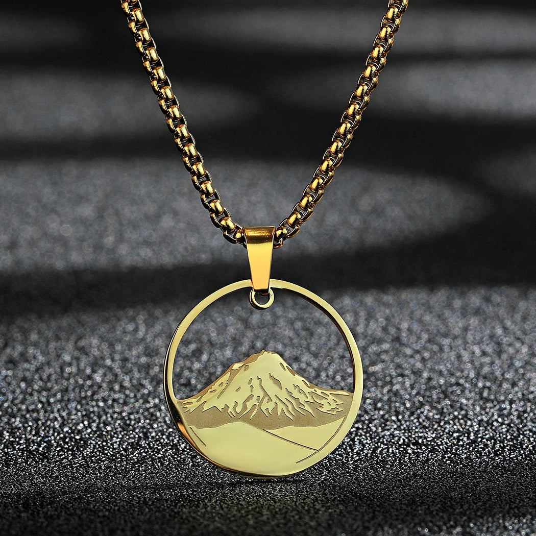 Collier avec Pendentif Rond Montagne or