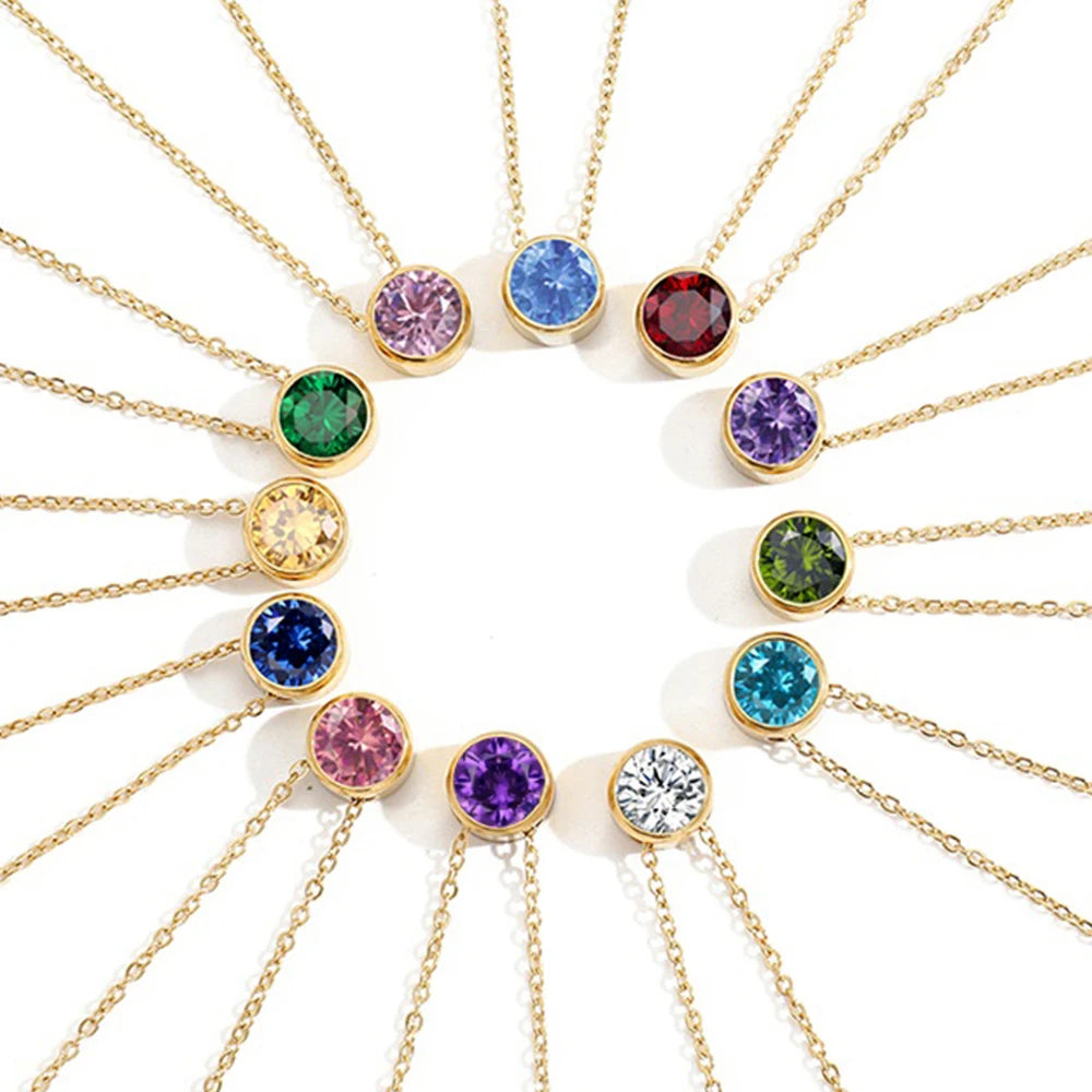 Ketting met ronde geboortesteen hanger voor dames 