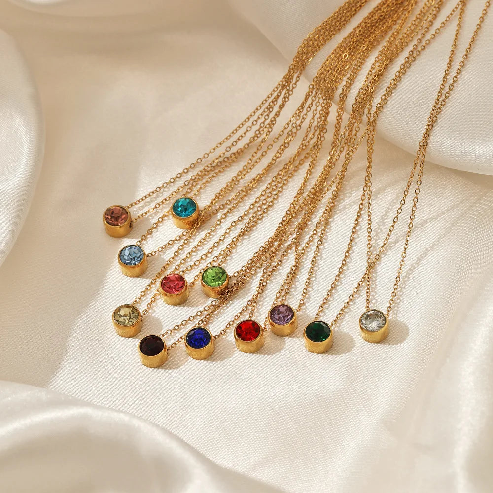 Ketting met ronde geboortesteen hanger voor dames 