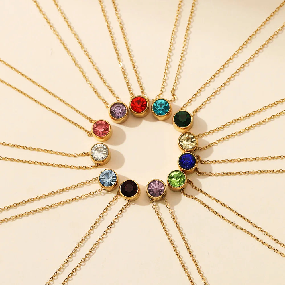 Ketting met ronde geboortesteen hanger voor dames 