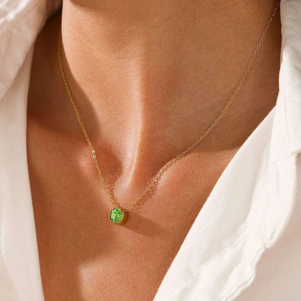 Ketting met ronde geboortesteen hanger voor dames 