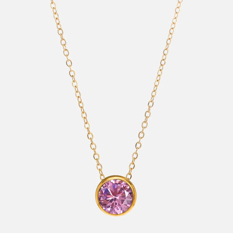 Ketting met ronde geboortesteen hanger voor dames 