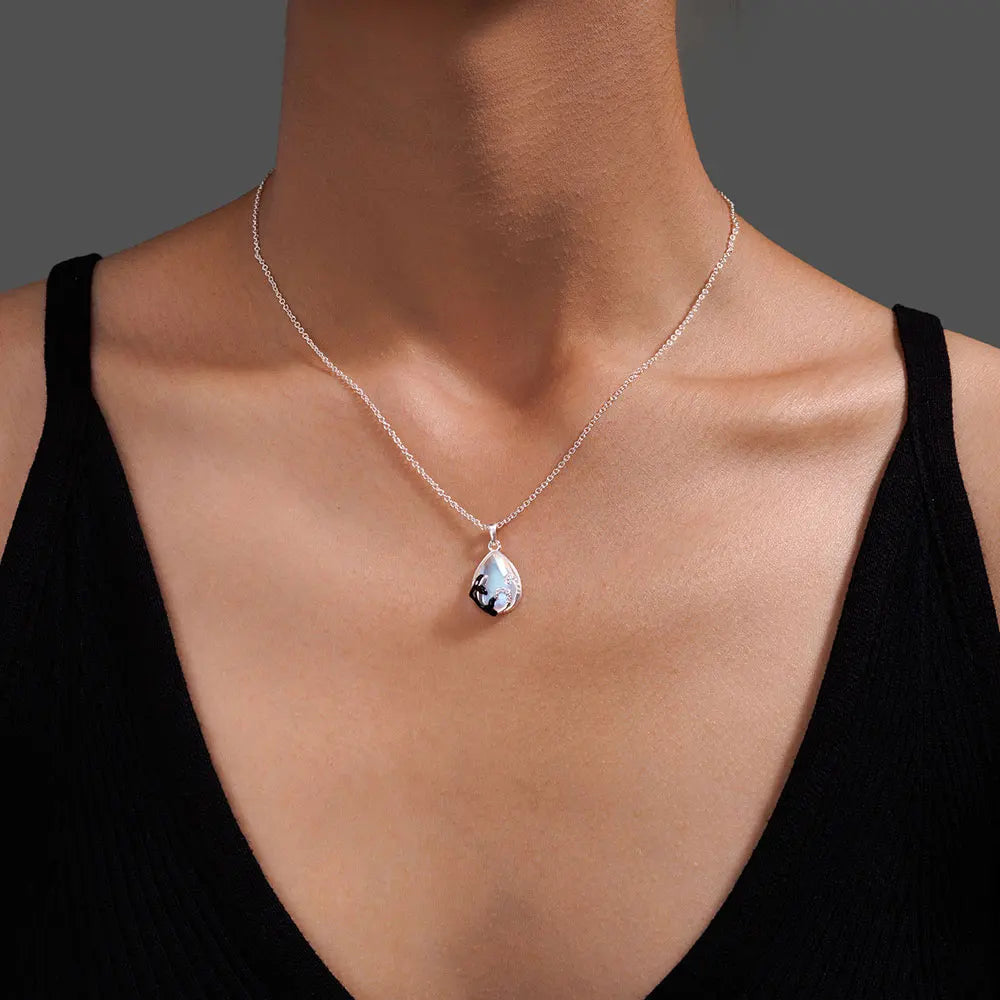 Ketting met hanger van een orka en golven in maansteen