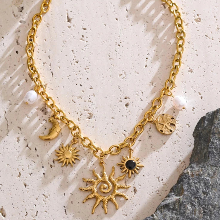 Collier avec Pendentif Soleil et Lune Femme