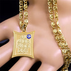 Lange ketting met amulet hanger Ayatul Kursi Arabisch islamitisch moslim goud