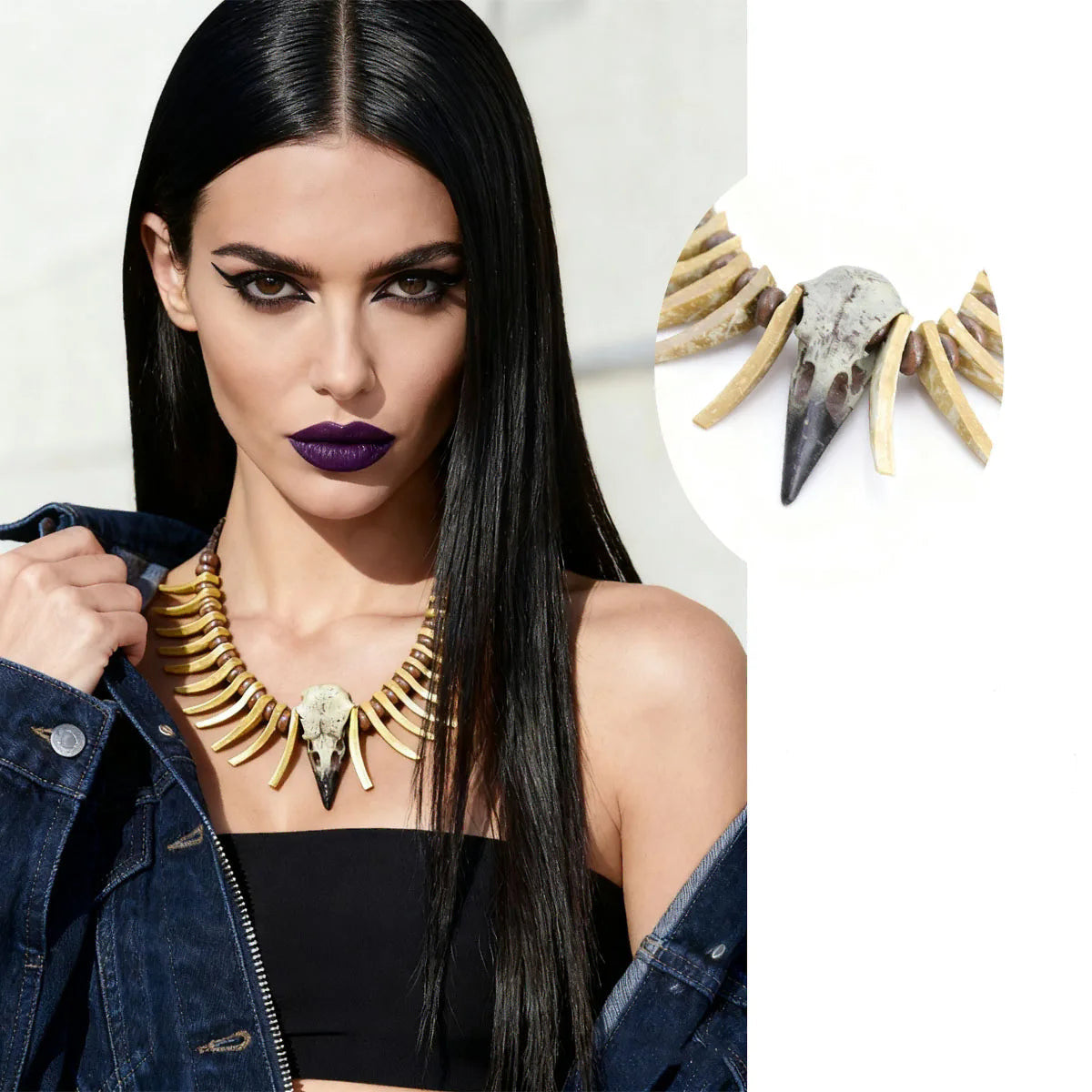 Kafatası kolye ucu ve kemik efekti reçine iskeletli "Odin" kolye