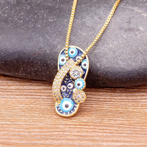 Collier Avec Pendentif Tongue Oeil Bleu Et Zircon