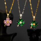 Collier avec Pendentif Trèfle à 4 Feuilles Coloré argent et vert