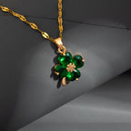 Collier avec Pendentif Trèfle à 4 Feuilles Coloré or et vert