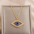 Collier Avec Pendentif Zircon Contre Mauvais Oeil Bleu Turc or