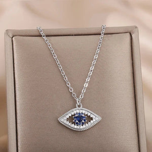 Collier Avec Pendentif Zircon Mauvais Oeil Bleu Turc argent