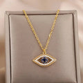 Collier Avec Pendentif Zircon Mauvais Oeil Bleu Turc or