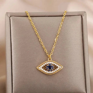 Collier Avec Pendentif Zircon Mauvais Oeil Bleu Turc or