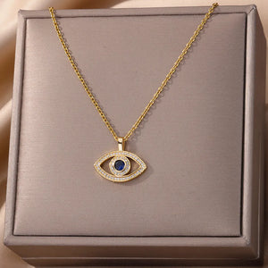 Collier Avec Pendentif Zircon Mauvais Oeil Bleu Turc or