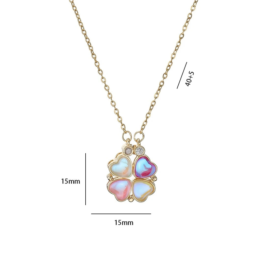 Collier Ras de Cou avec Pendentifs Coeurs Trèfle à 4 Feuilles pour Femme