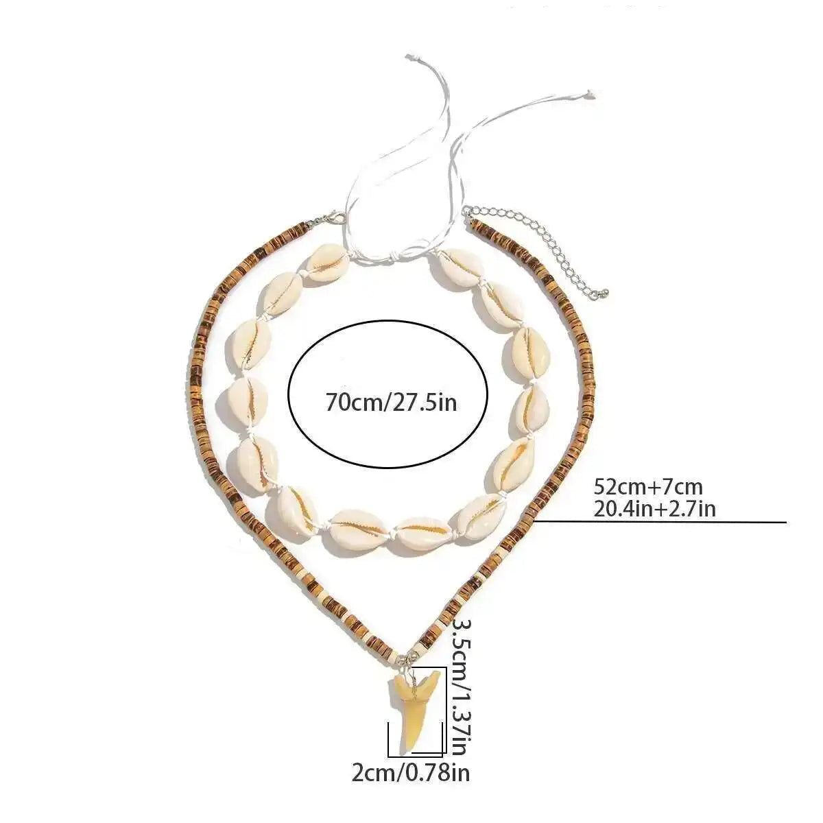 Set van 2 boho halskettingen met schelpen en haaientand hanger
