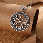 Kompas Ketting Vegvisir Zwart Zilveren Viking Hanger