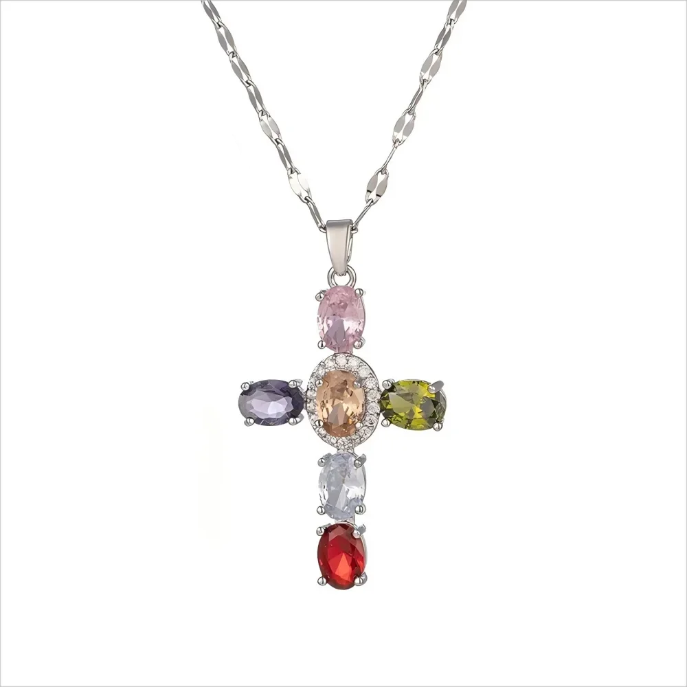 Gekleurde ketting met kruisvormige hanger met strass 